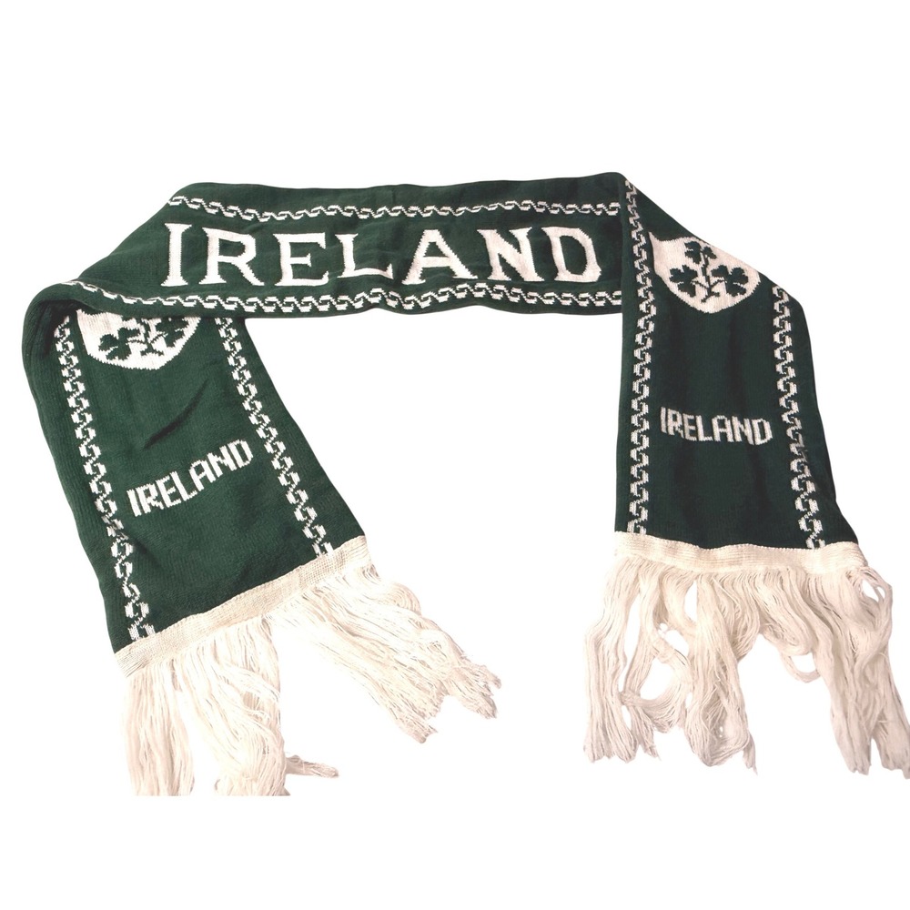 Ireland Rugby Scarf Green White Shamrock Souvenir Fan Wear Fringe Malham USA